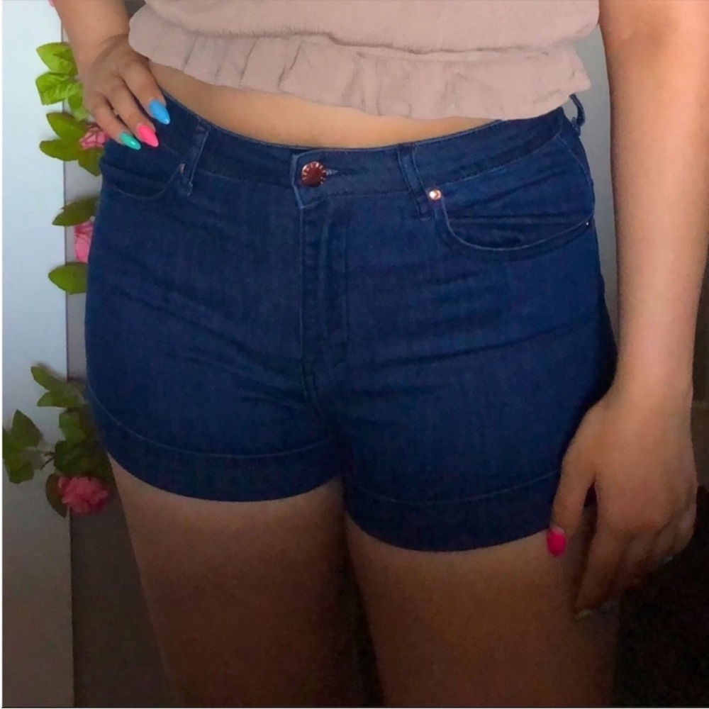Blue Denim Shorts with rose gold button